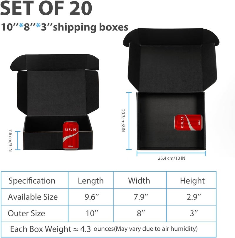 DUZCLI Small Shipping Boxes 10x8x3 Inches – Black Corrugated Cardboard Boxes (20-Pack) for Mailing, Packing, Small Business & Gift Packaging - Recyclable & Sturdy - Image 2